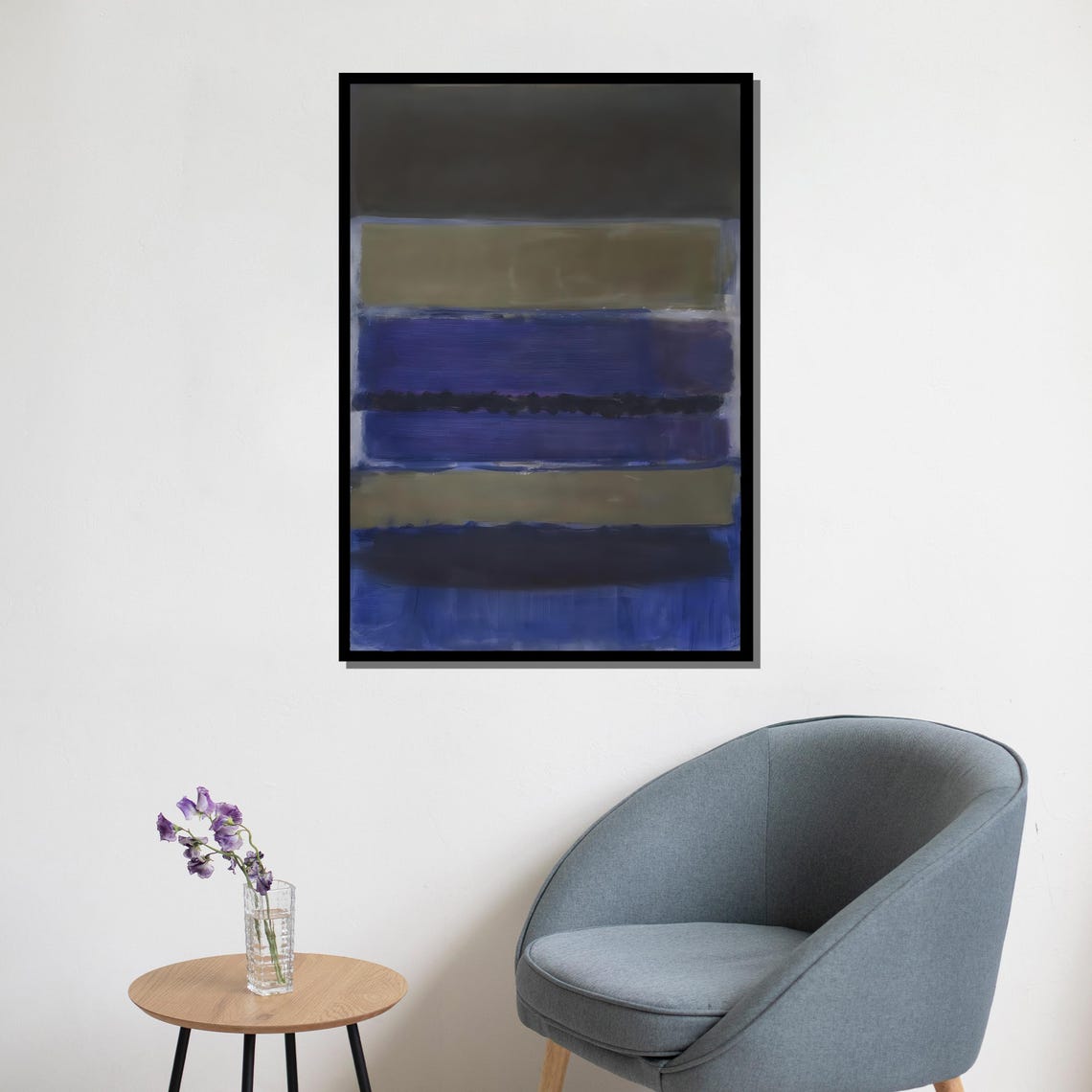 Mark Rothko Style Horizontal Gray Tan And Blue Bands Abstract Poster - Image 5