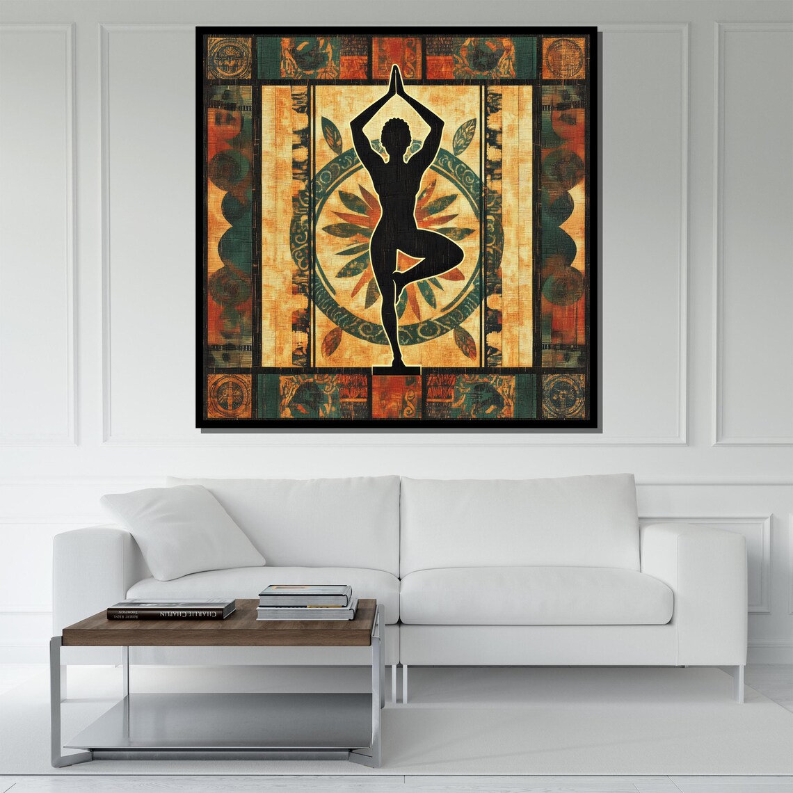 Boho Yoga Tree Pose Silhouette Colorful Mandala Textile Spiritual Poster - Image 5
