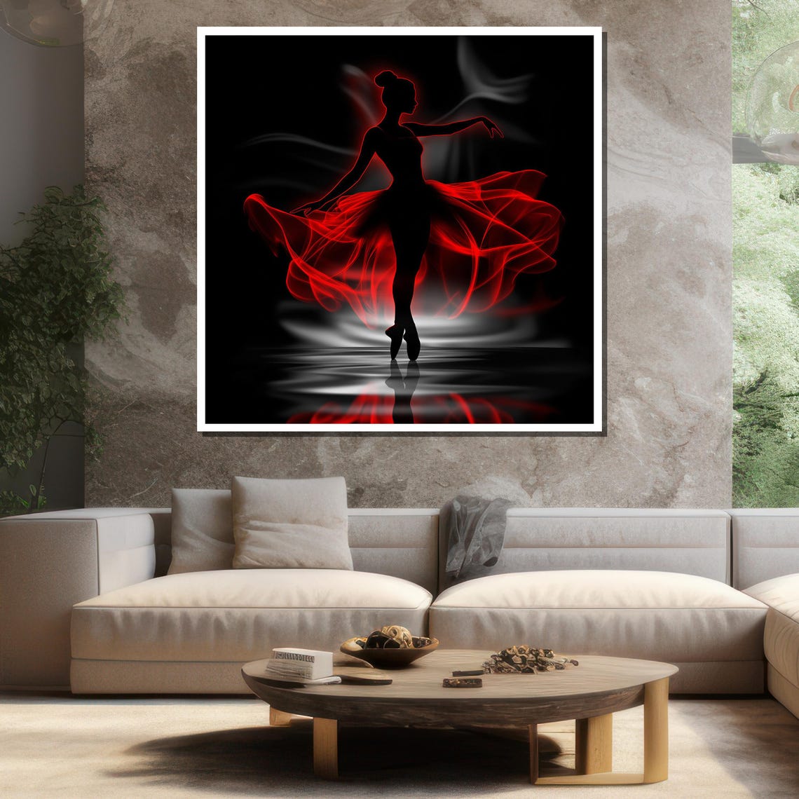 Ballerina Silhouette With Flowing Red Smoke Tutu Dramatic Poster - Image 3