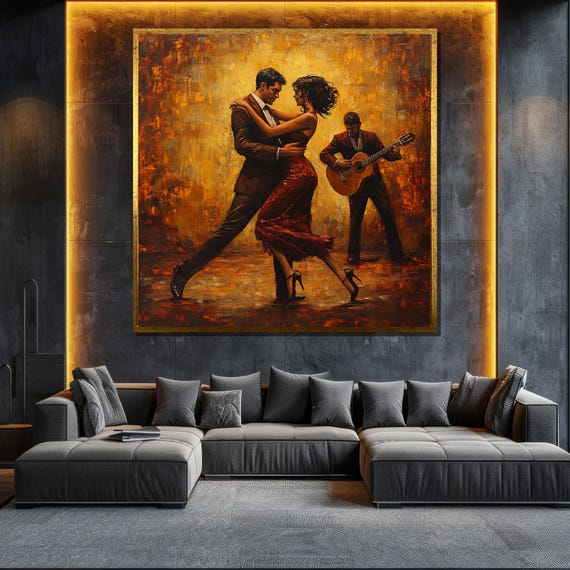 Passionate Tango Dancers Painting Romantic Wall Art Textured Oil Painting For Living Room Decor Gift For Dance Lovers