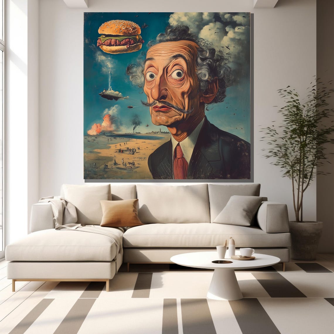 Salvador Dali Style Surrealist Portrait With Flying Burger Poster - Image 2