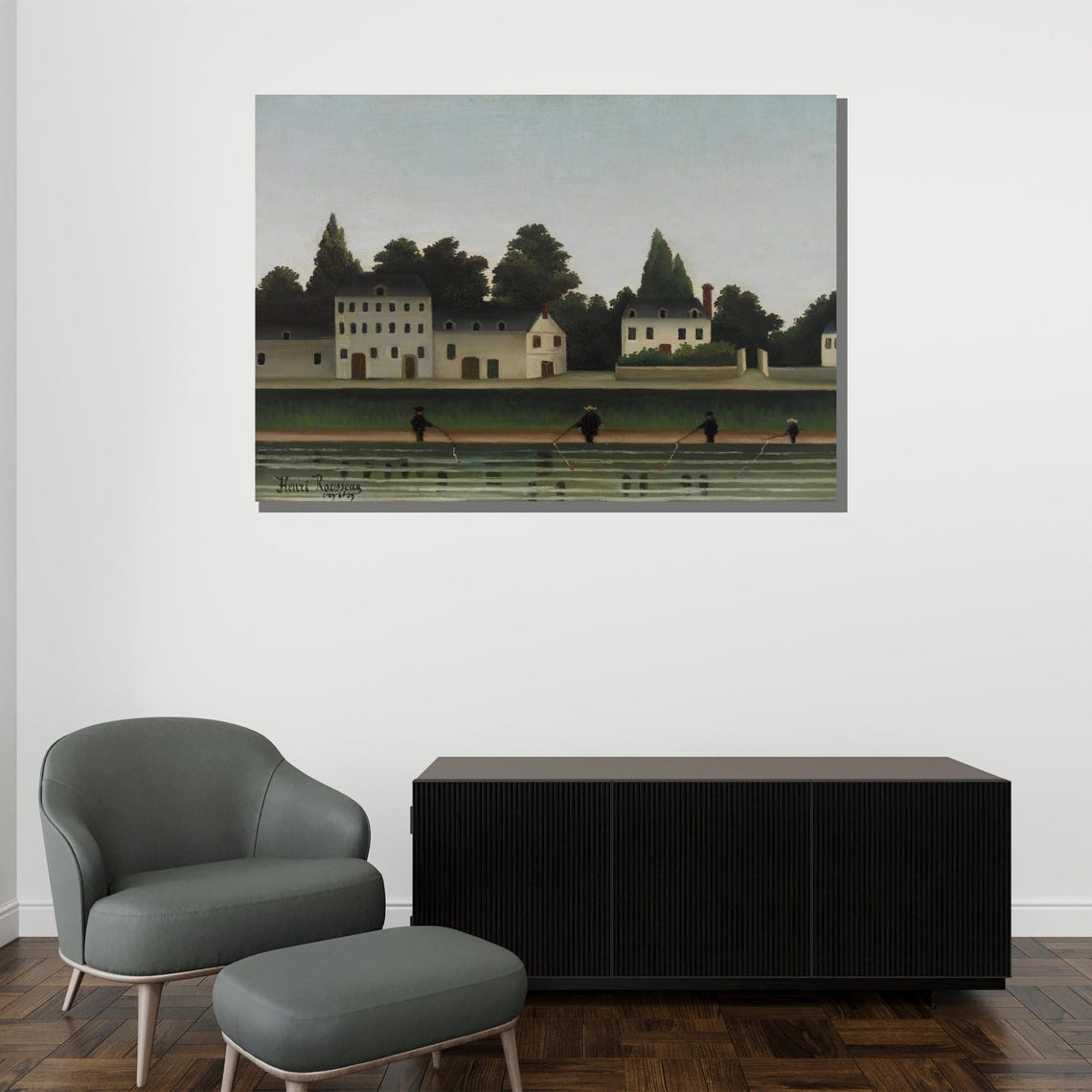 Henri Rousseau Fishermen River Bank Factory Naive Landscape Poster - Image 2
