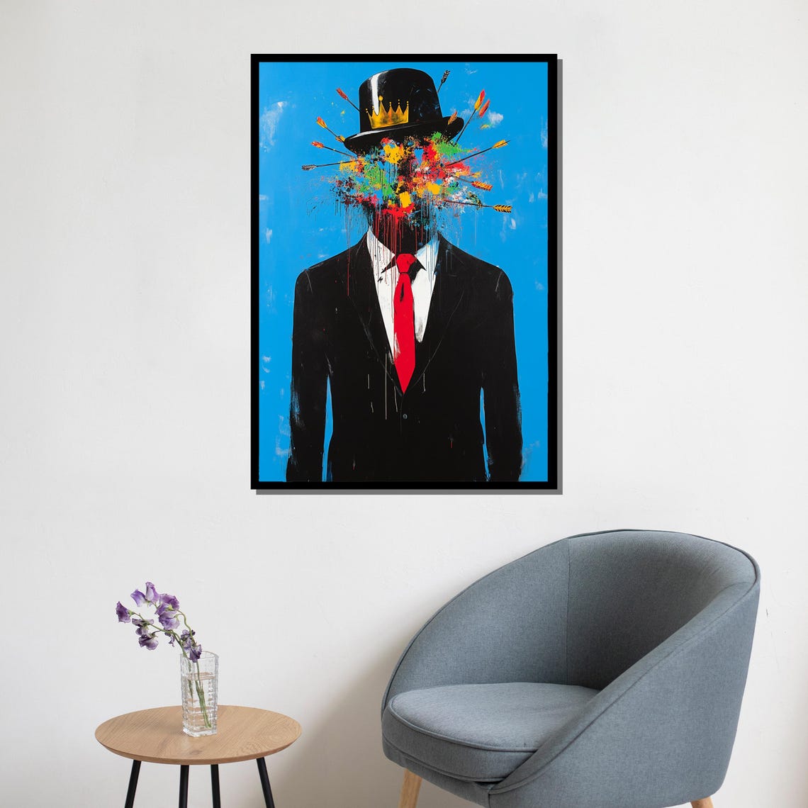 Crown Top Hat Paint Splatter Man Arrows Bold Surreal Wall Art Poster - Image 5