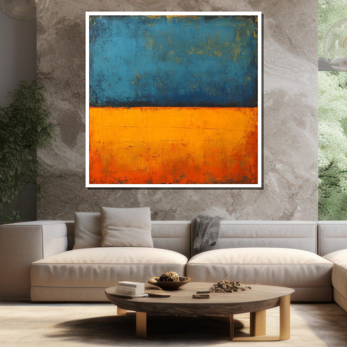 Mark Rothko Raw Blue Orange Textured Color Field Abstract Print - Image 3