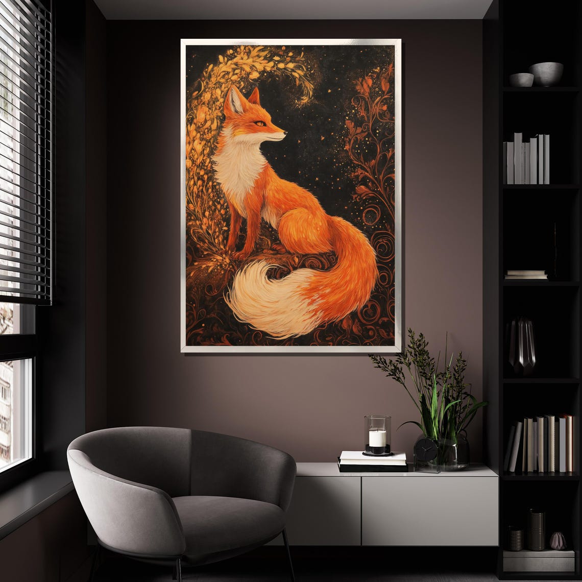 Mystical Red Fox Golden Foliage Enchanted Forest Wildlife Art Poster - Image 4