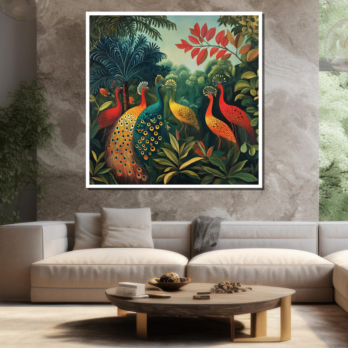 Peacocks Jungle Colorful Crested Birds Tropical Foliage Wall Art - Image 3