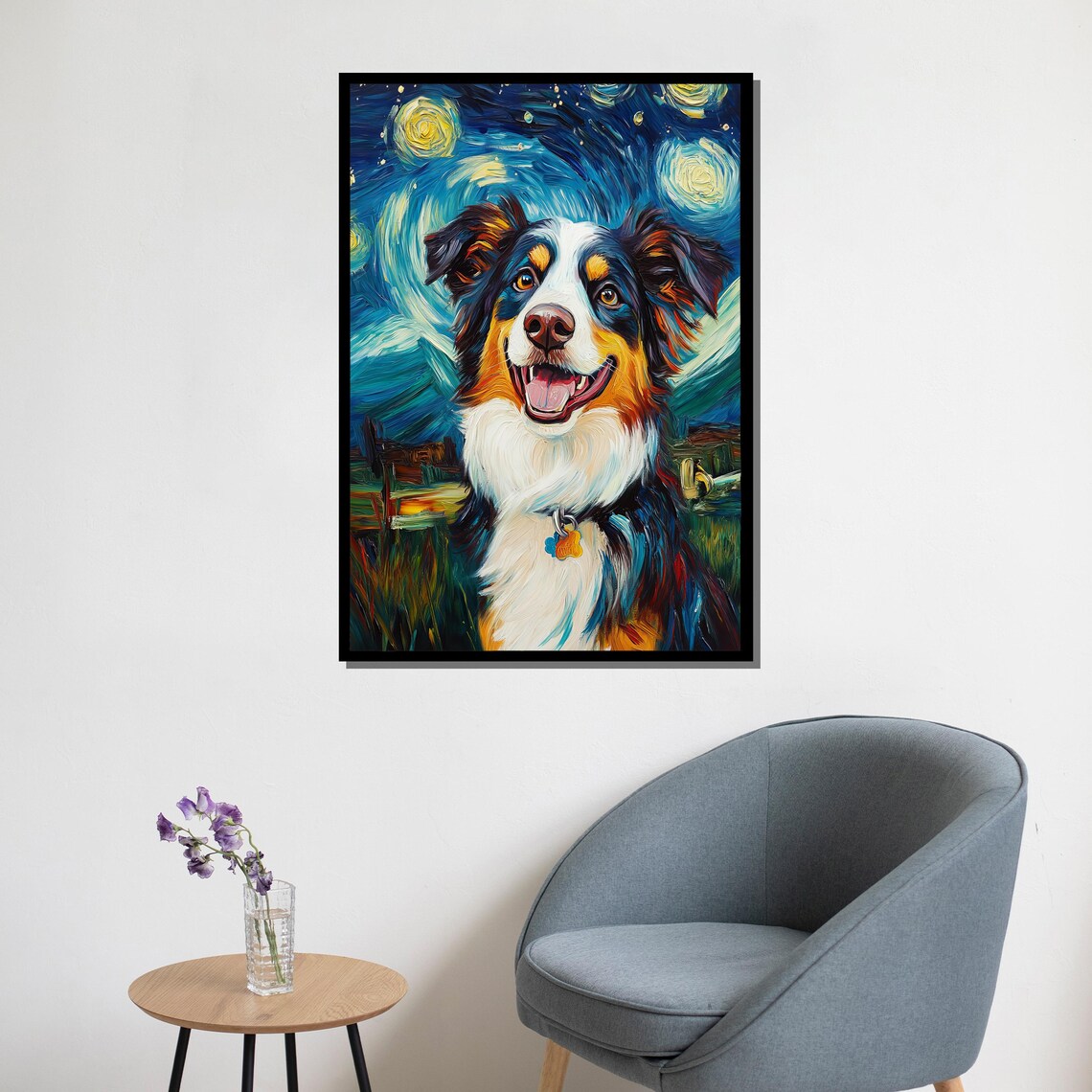 Dog Starry Night Swirling Sky Whimsical Pet Portrait Wall Art - Image 5