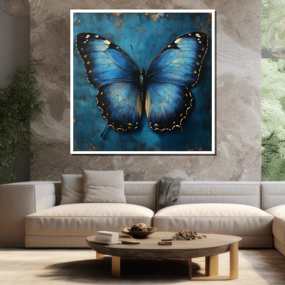 Blue Morpho Butterfly Teal Elegant Large Insect Wings Wall Art - Image 3