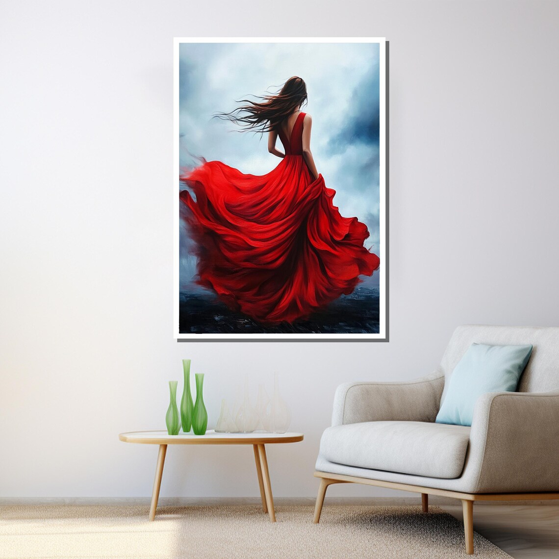 Red Dress Woman, Elegant Modern Wall Art Print - Image 3