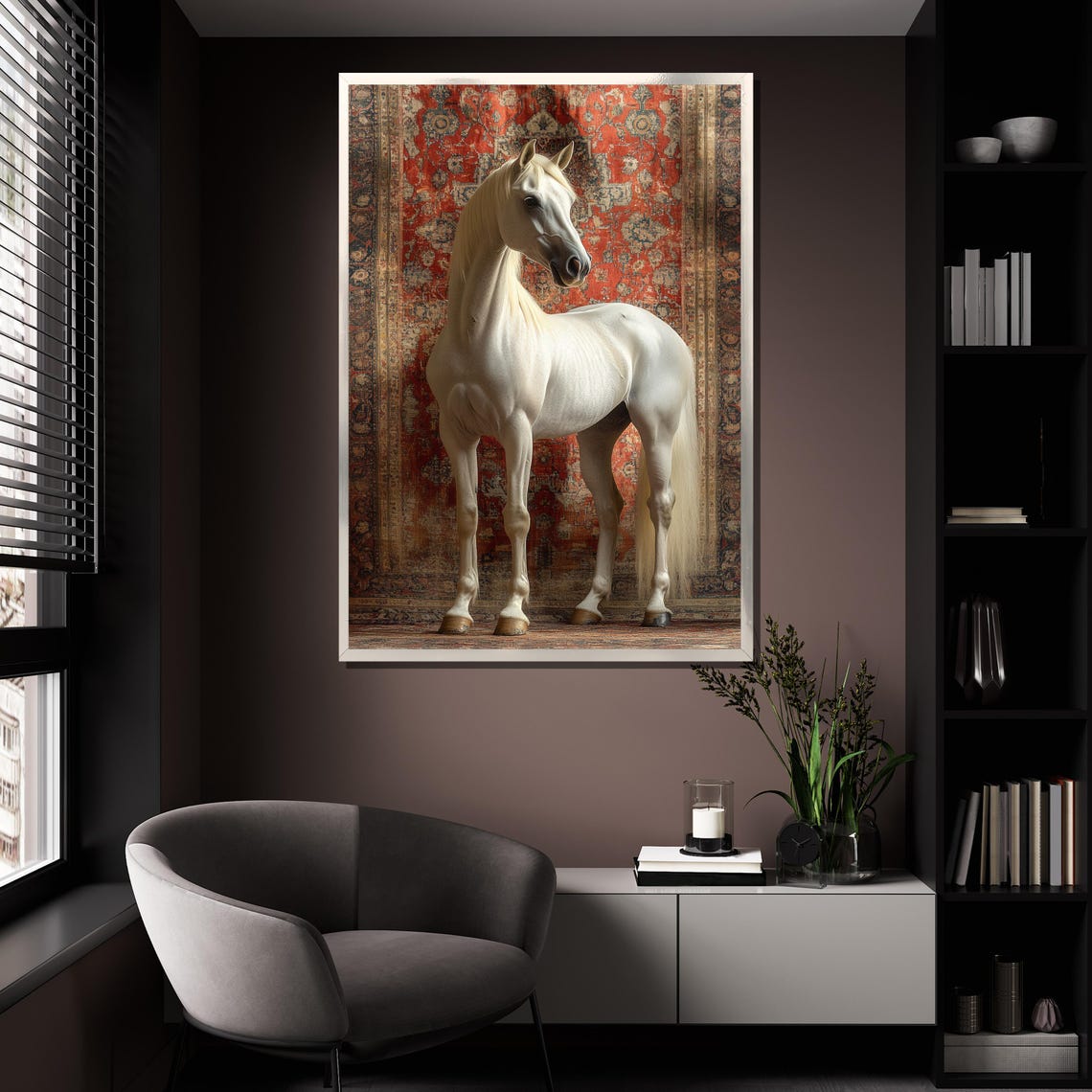 White Arabian Horse Red Tapestry Elegant Equestrian Wall Art - Image 4
