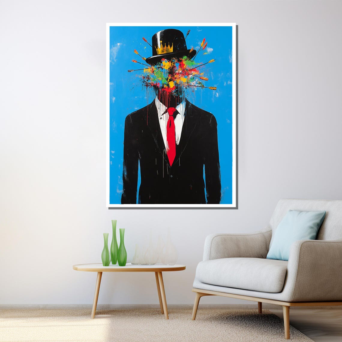 Crown Top Hat Paint Splatter Man Arrows Bold Surreal Wall Art Poster - Image 3