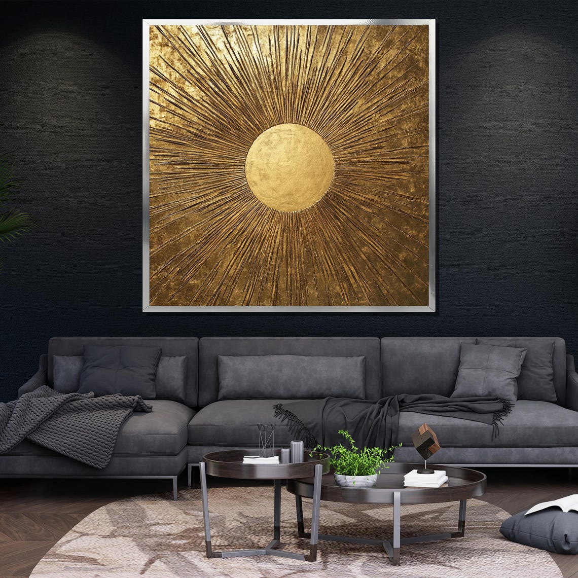 Golden Sunburst Abstract Painting Modern Wall Art Unique Gift For Living Room Bold Home Decor Statement Piece - Image 4