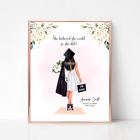 Personalized Girl Graduation Portrait Sorority Graduation Print Gift Friends Graduation Gift Sister Graduation College Graduation