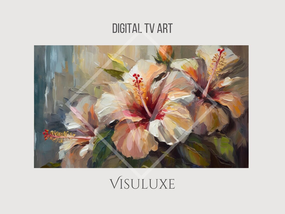 White Hibiscus Flowers Tropical Floral Impasto Painting Wall Art Print - Image 4