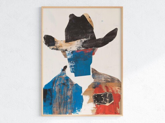 Abstract Cowboy Sheriff Print Western Minimalist Wall Art Bold Americana Poster Rustic Portrait Artwork
