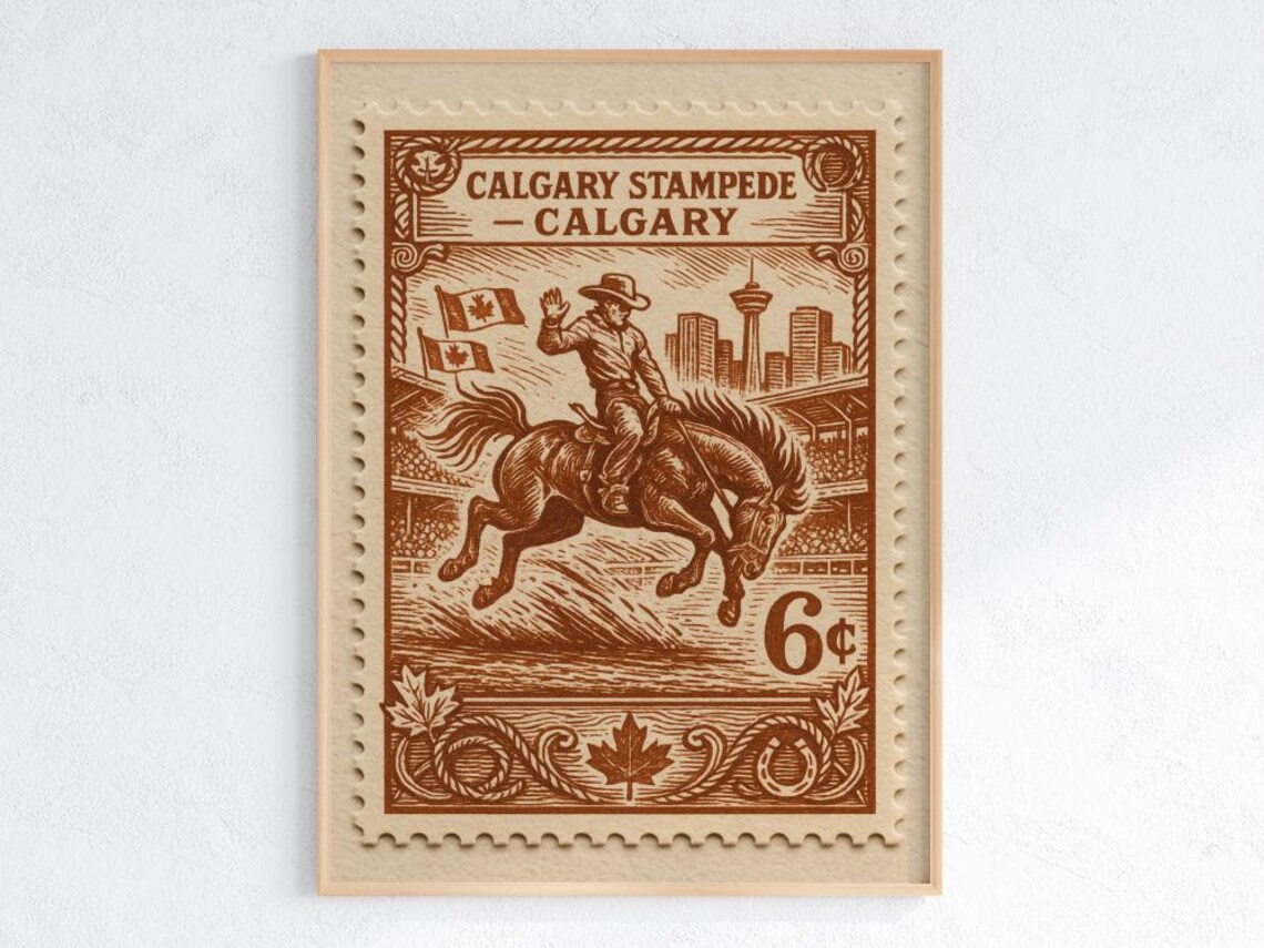 Vintage Calgary Stampede Poster, Retro Rodeo Art
