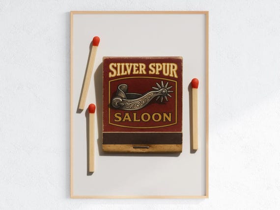 Silver Spur Saloon Vintage Matchbook Print Rustic Western Bar Art