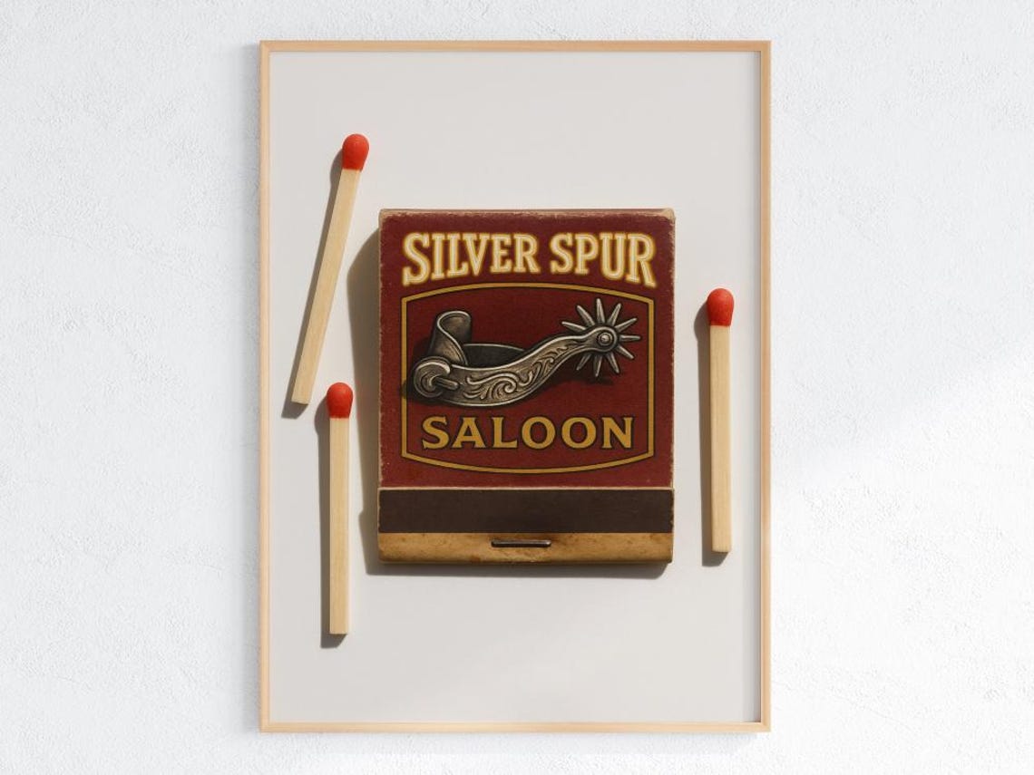 Silver Spur Saloon Vintage Matchbook Western Bar Rustic Poster