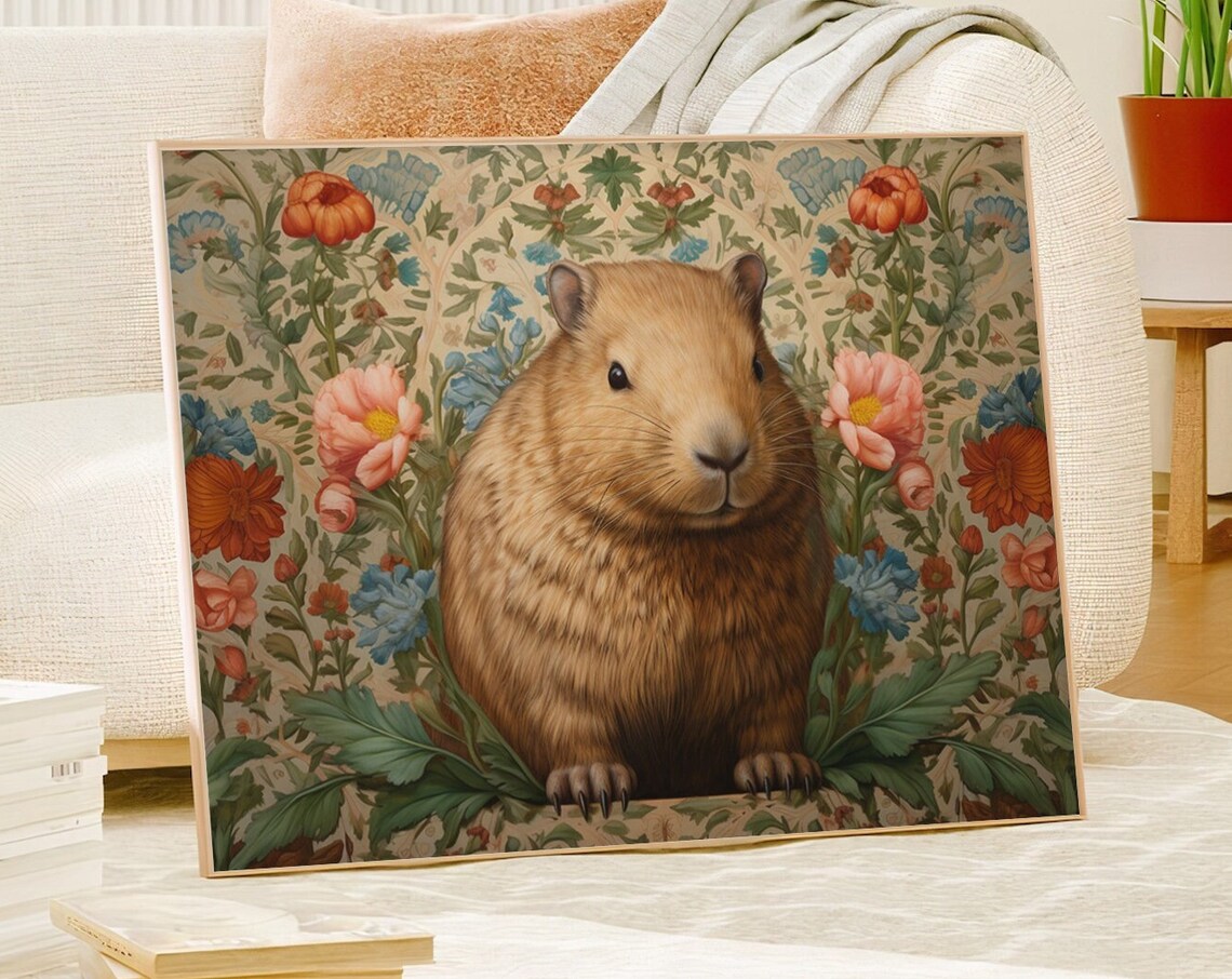 William Morris Inspired Capybara Art Print, Rustic Farmhouse - Image 4