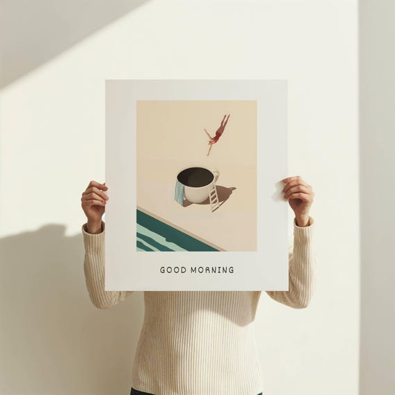 Good Morning Coffee Poster Surreal Coffee Art Minimalist Wall Art Coffee Print 16x20