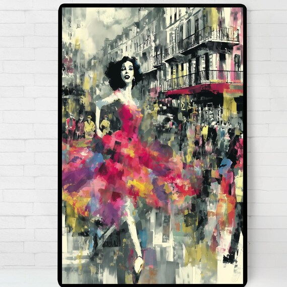 Woman Dancing Through The City, Vibrant Poster