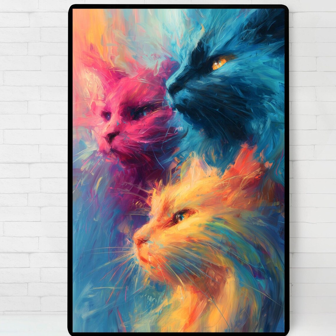 Three Elemental Cats, Colorful Abstract Feline Portrait