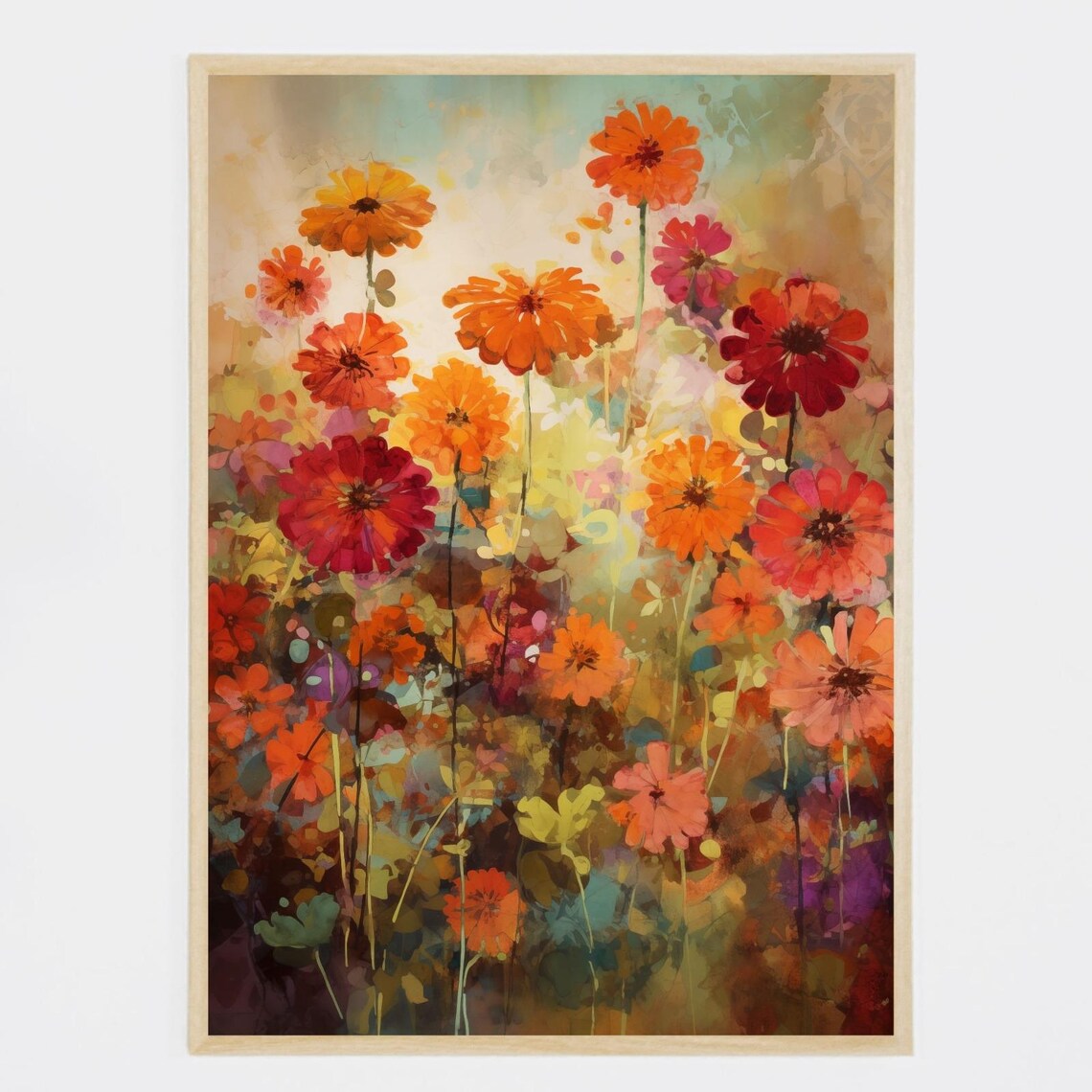 Retro Watercolor Flower Garden Art Print