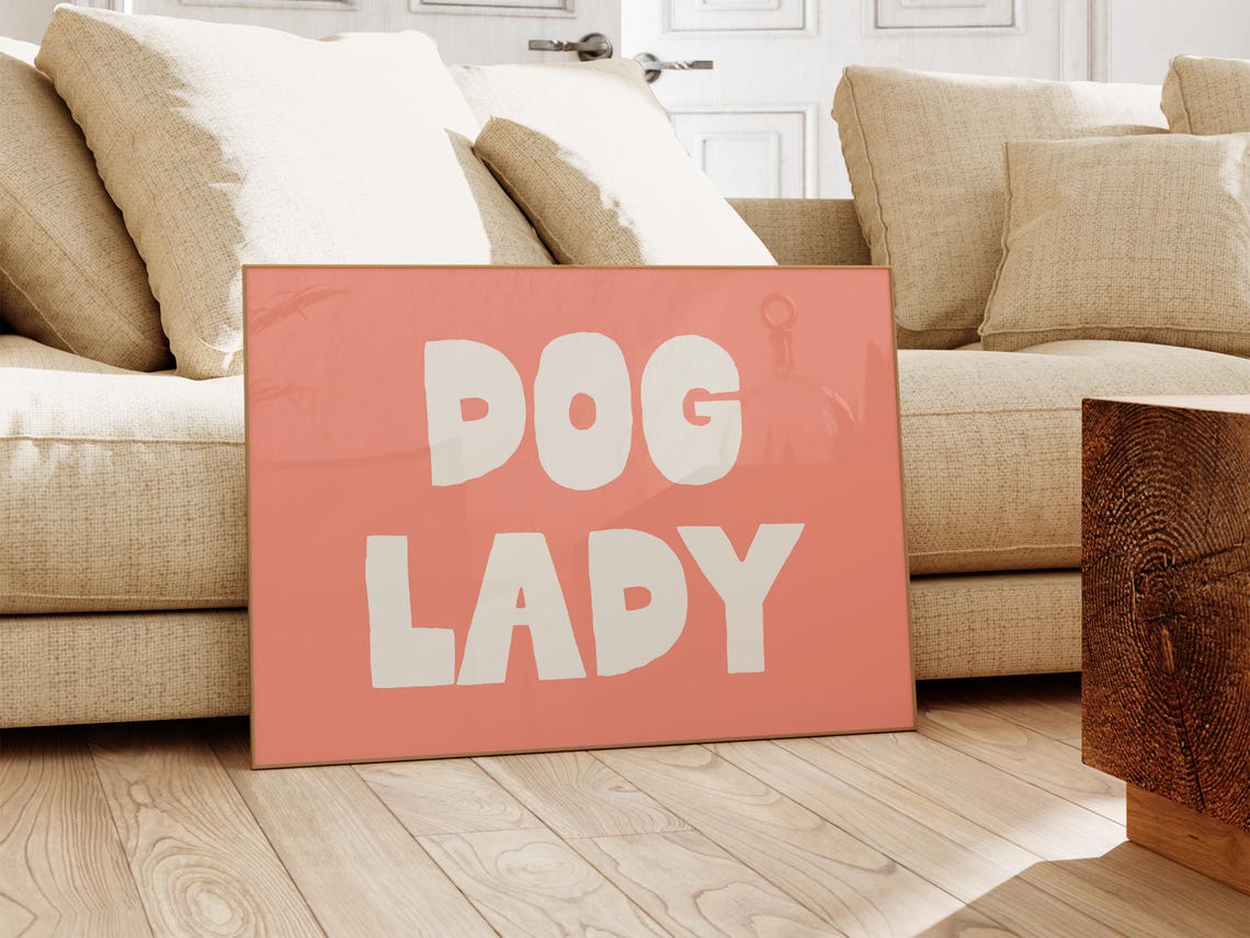 Dog Lady Bold Coral Typography Fun Gift For Dog Lovers Poster - Image 2