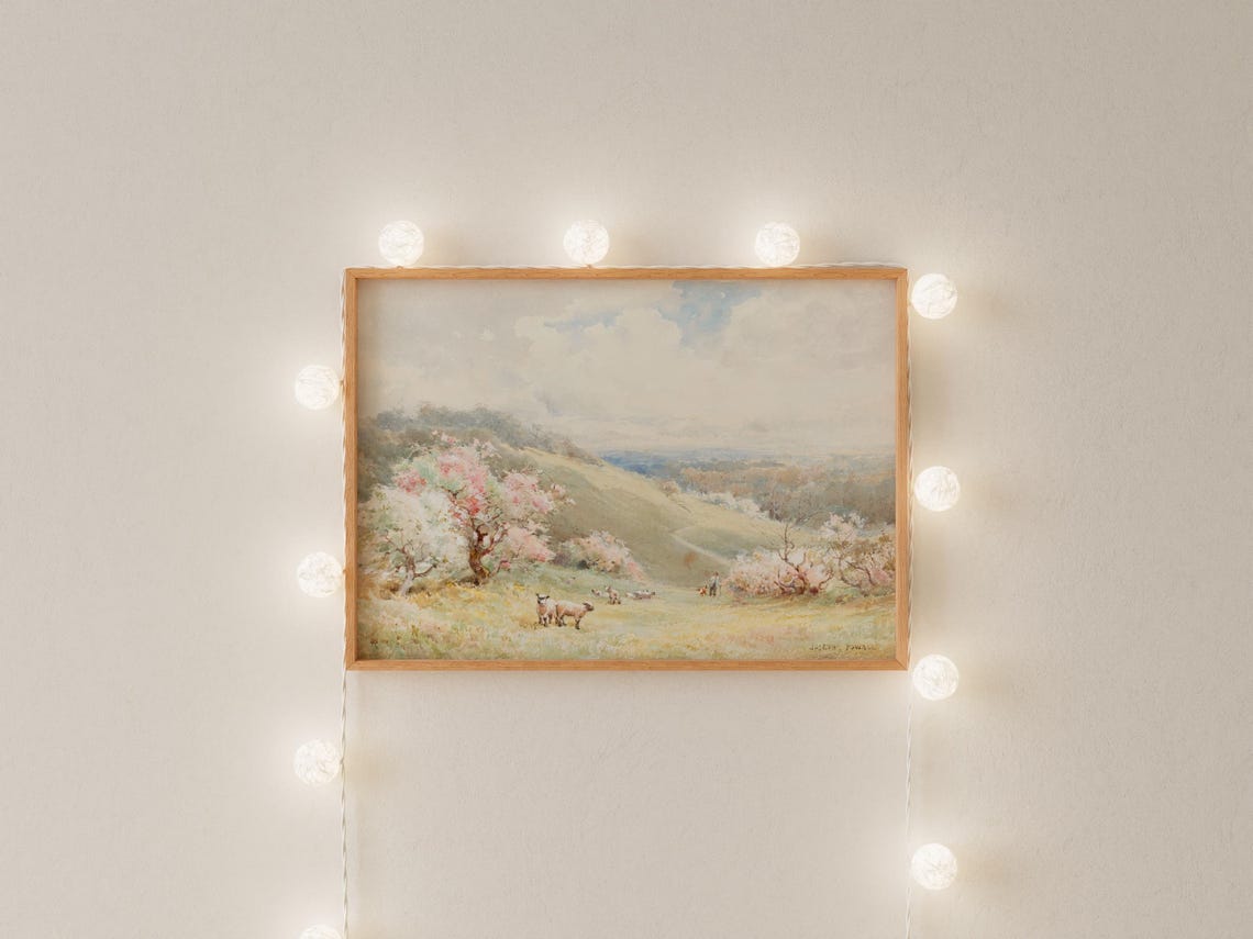 Vintage Landscape Art Springtime Wall Decor Cottagecore Vintage Painting 1800s Art - Image 4