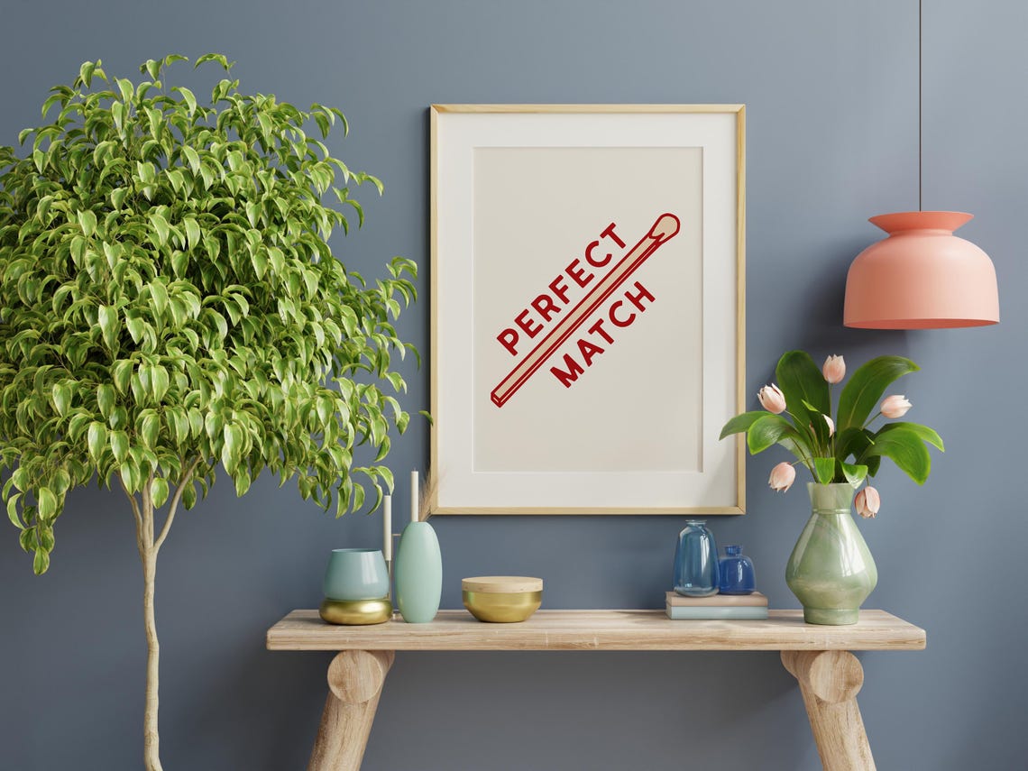 Perfect Match Red Matchstick Typography Fun Love Couples Poster - Image 2