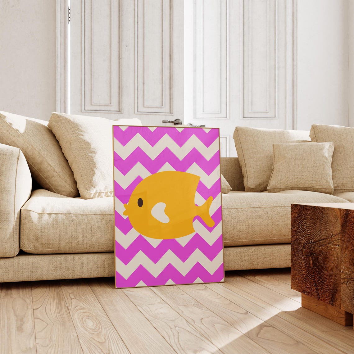 Cute Goldfish Pink Chevron Pattern Kids Bathroom Nursery Poster - Image 2