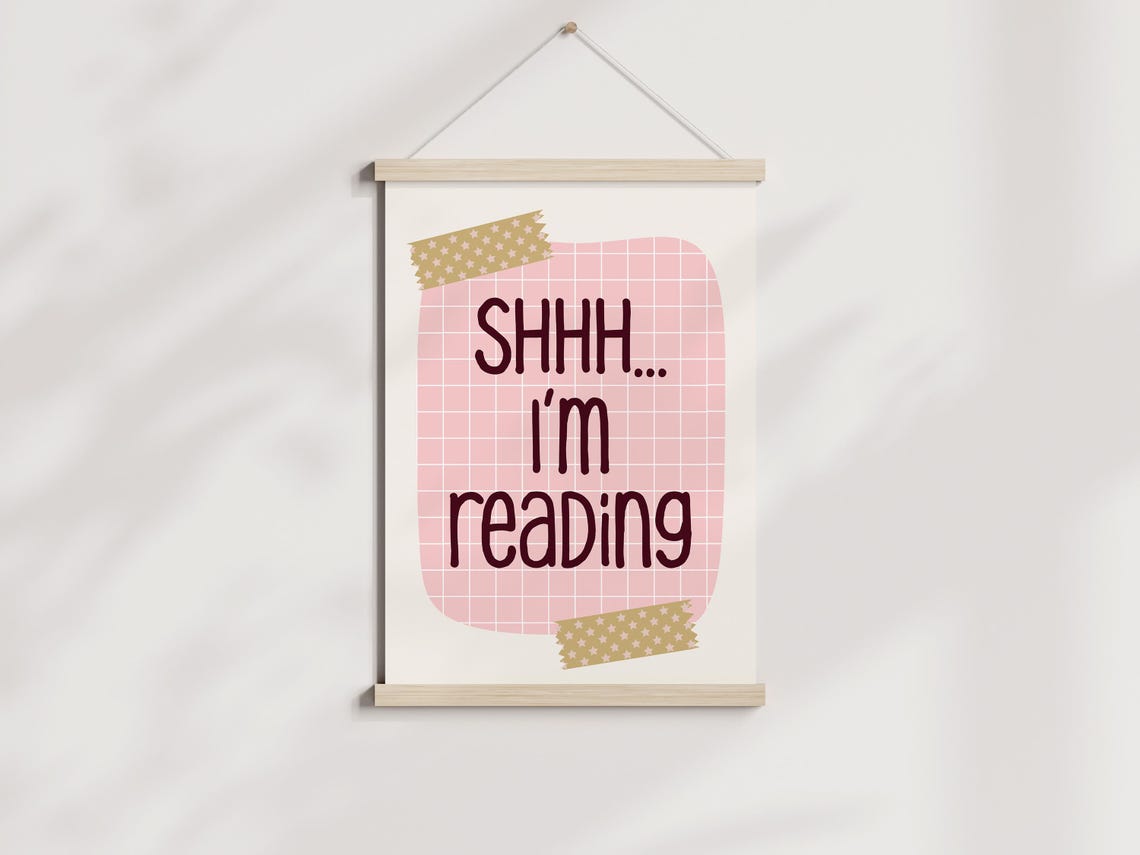 Shhh I Am Reading Cute Cozy Pink Grid Book Lover Girls Poster - Image 3