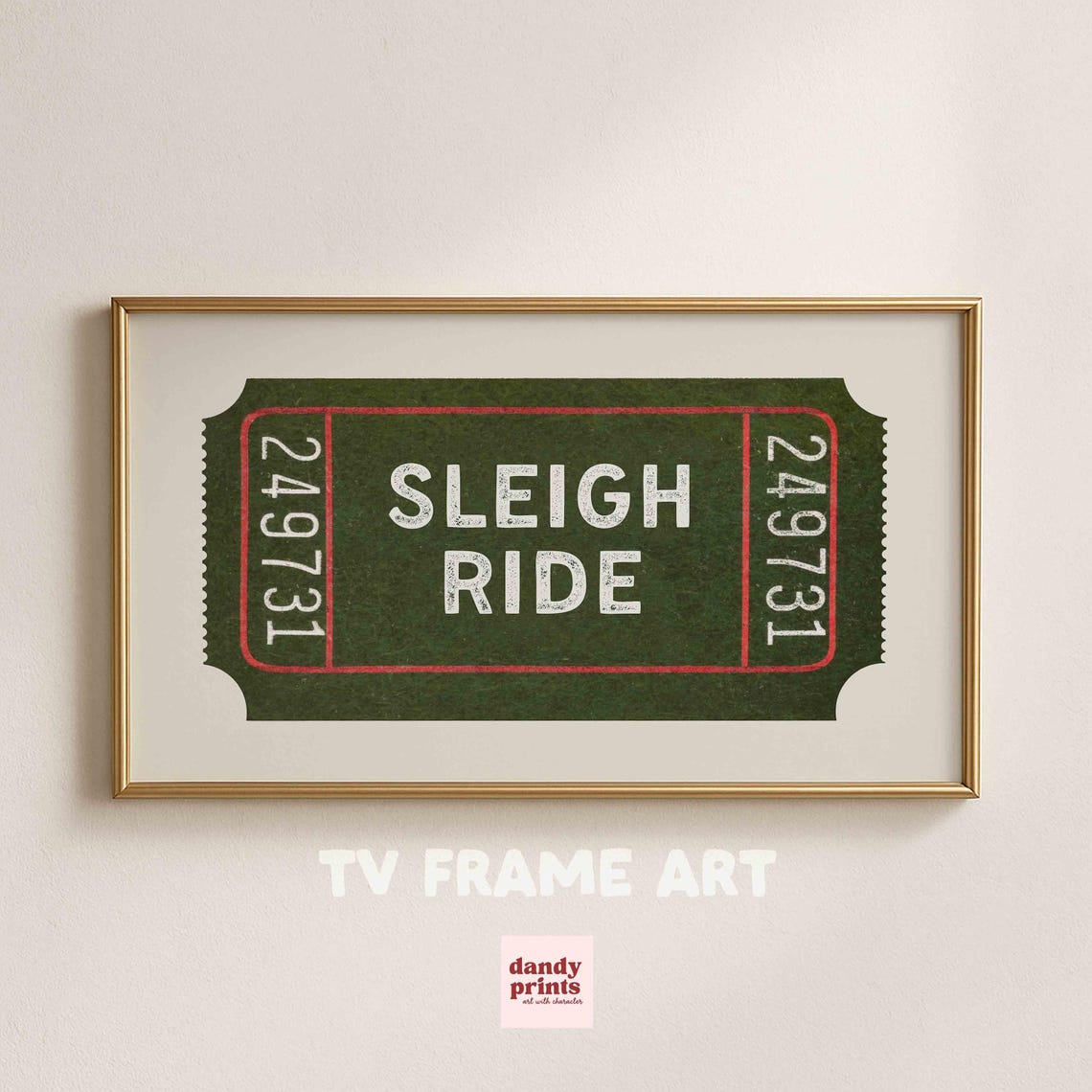 Sleigh Ride Retro Green Vintage Christmas Ticket Stub Poster