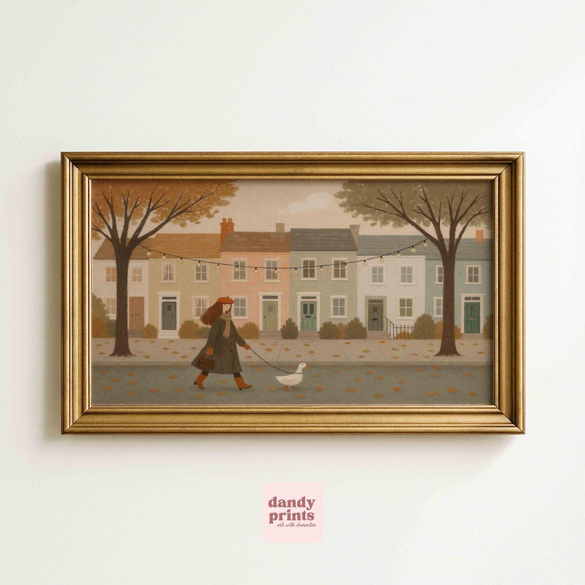 Autumn Duck Walk Whimsical Fall Street Scene Cute Art Poster
