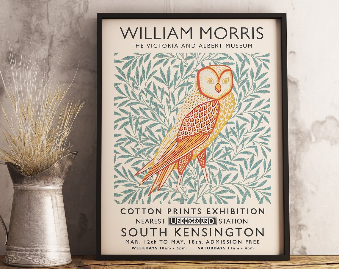 William Morris Floral Owl Vintage Exhibition Poster - Image 4