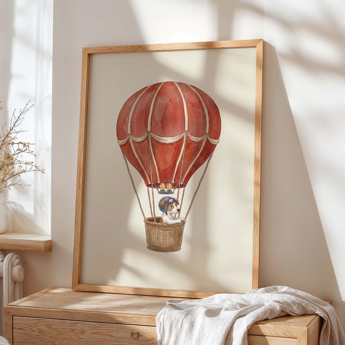 Dog Pilot Hot Air Balloon Adventure Cute Puppy Nursery Wall Art