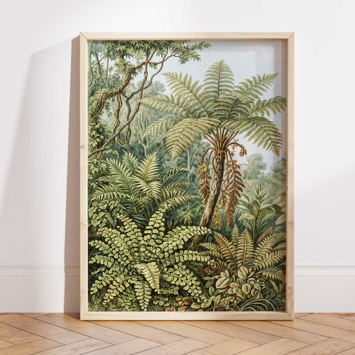 Vintage Tropical Jungle Botanical Print, Palm Tree Fern