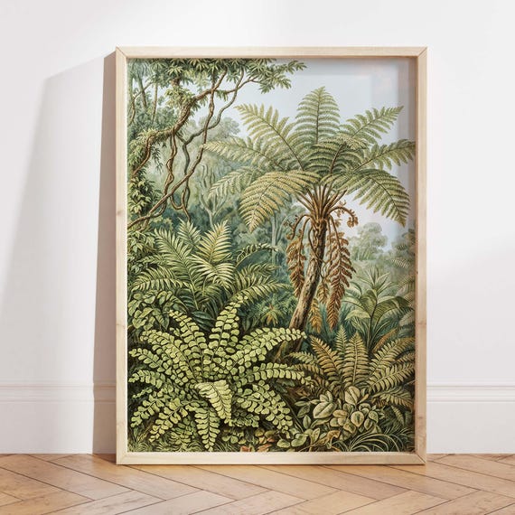 Vintage Tropical Jungle Botanical Print, Palm Tree Fern