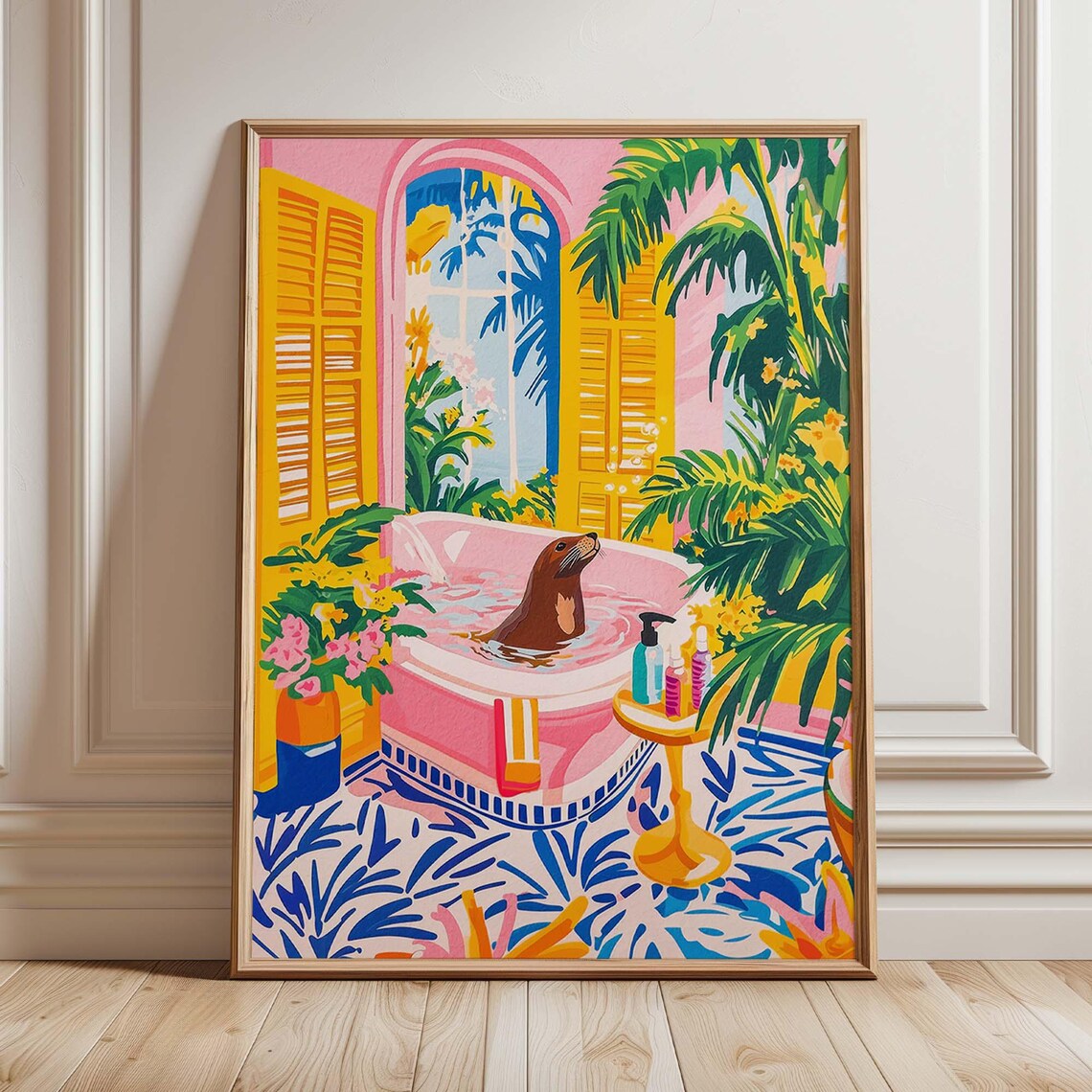 Otter In Bathtub Poster, Tropical Bathroom Decor