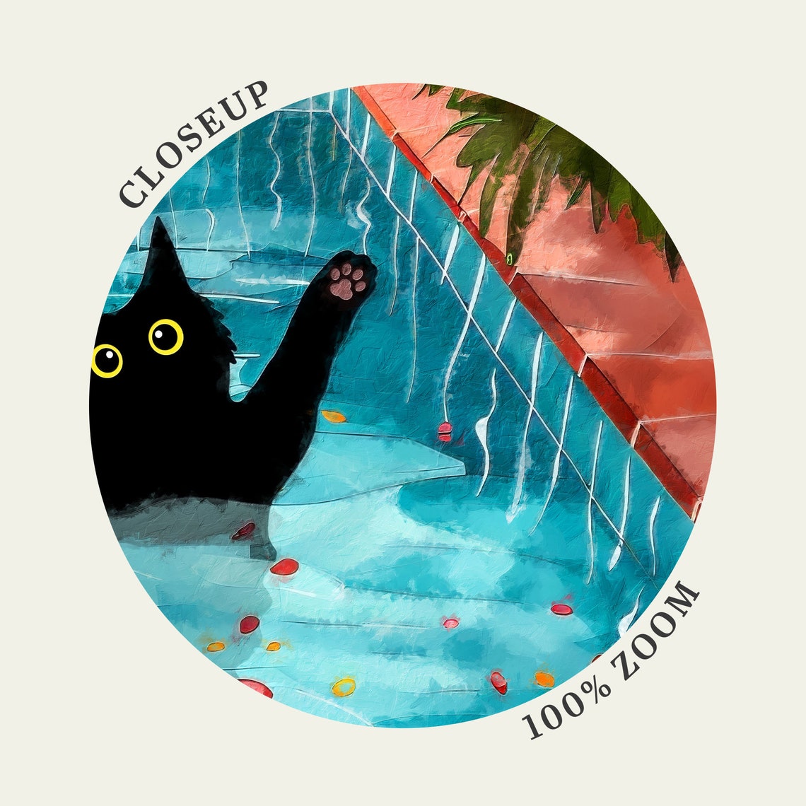 Black Cat Splashing in a Tropical Villa Swimming Pool Poster - Image 4