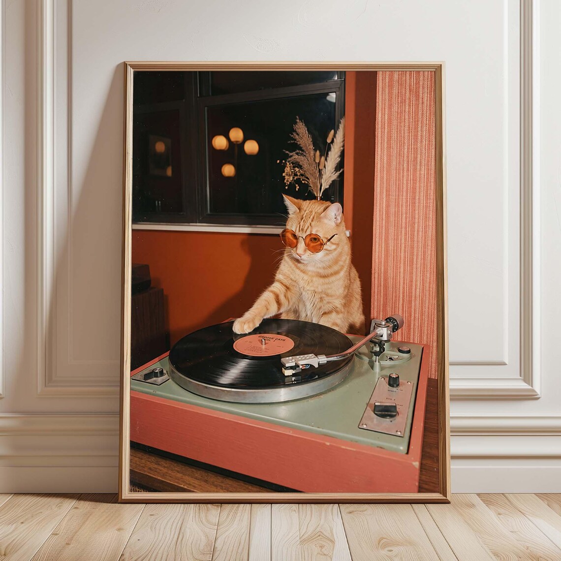 Orange Cat DJ Retro Listening Room Art Print