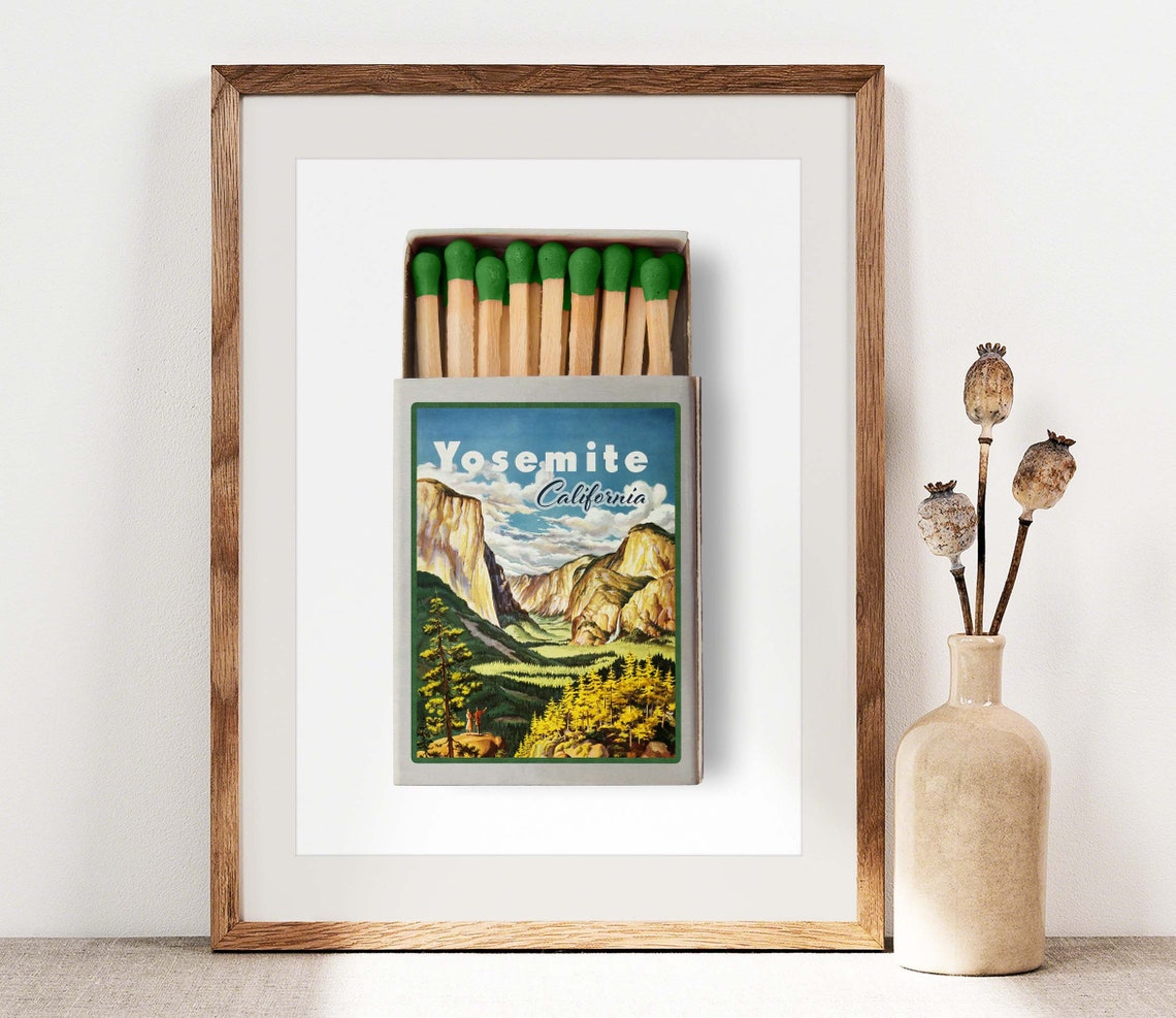 Yosemite California Matchbox Vintage Valley Souvenir Art Poster