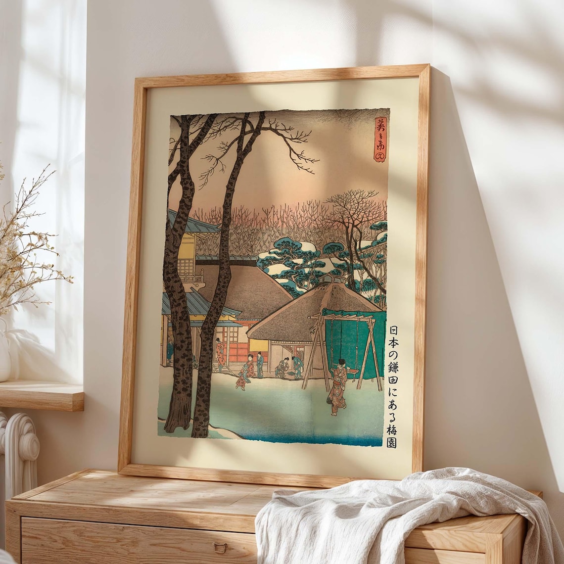 Japanese Winter Village, Ukiyo-E Snow Landscape