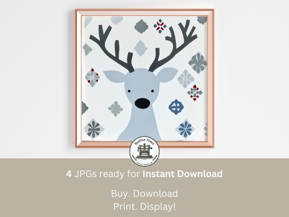 Cute Reindeer Head Scandi Christmas Nordic Deer Holiday Poster