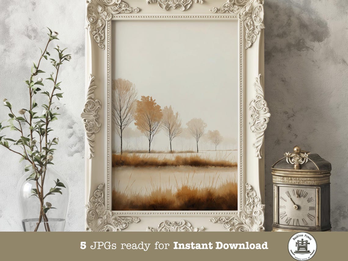 Golden Autumn Trees In Soft Fog Hazy Fall Meadow Scenic Poster