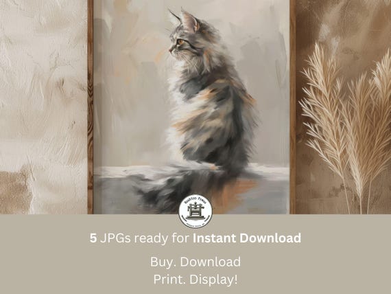 Silver Tabby Maine Coon Vintage Abstract Art Print