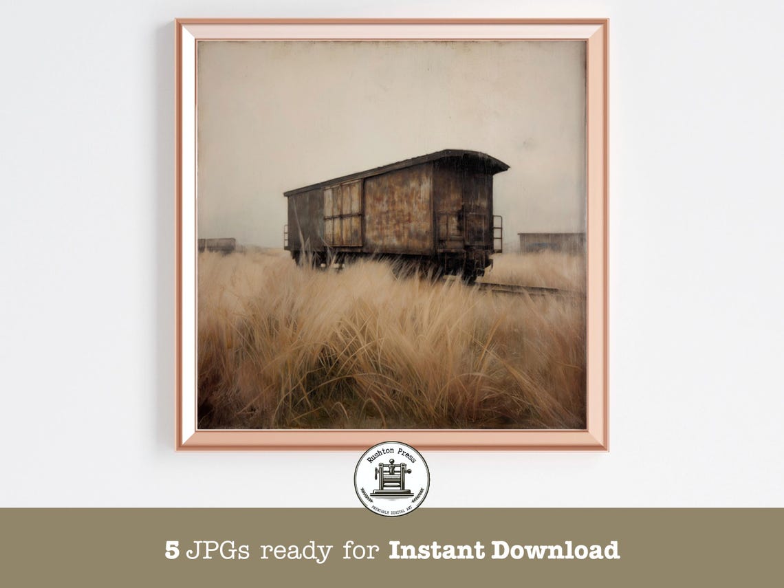 Rusty Abandoned Boxcar In Tall Grass Misty Painterly Art Print