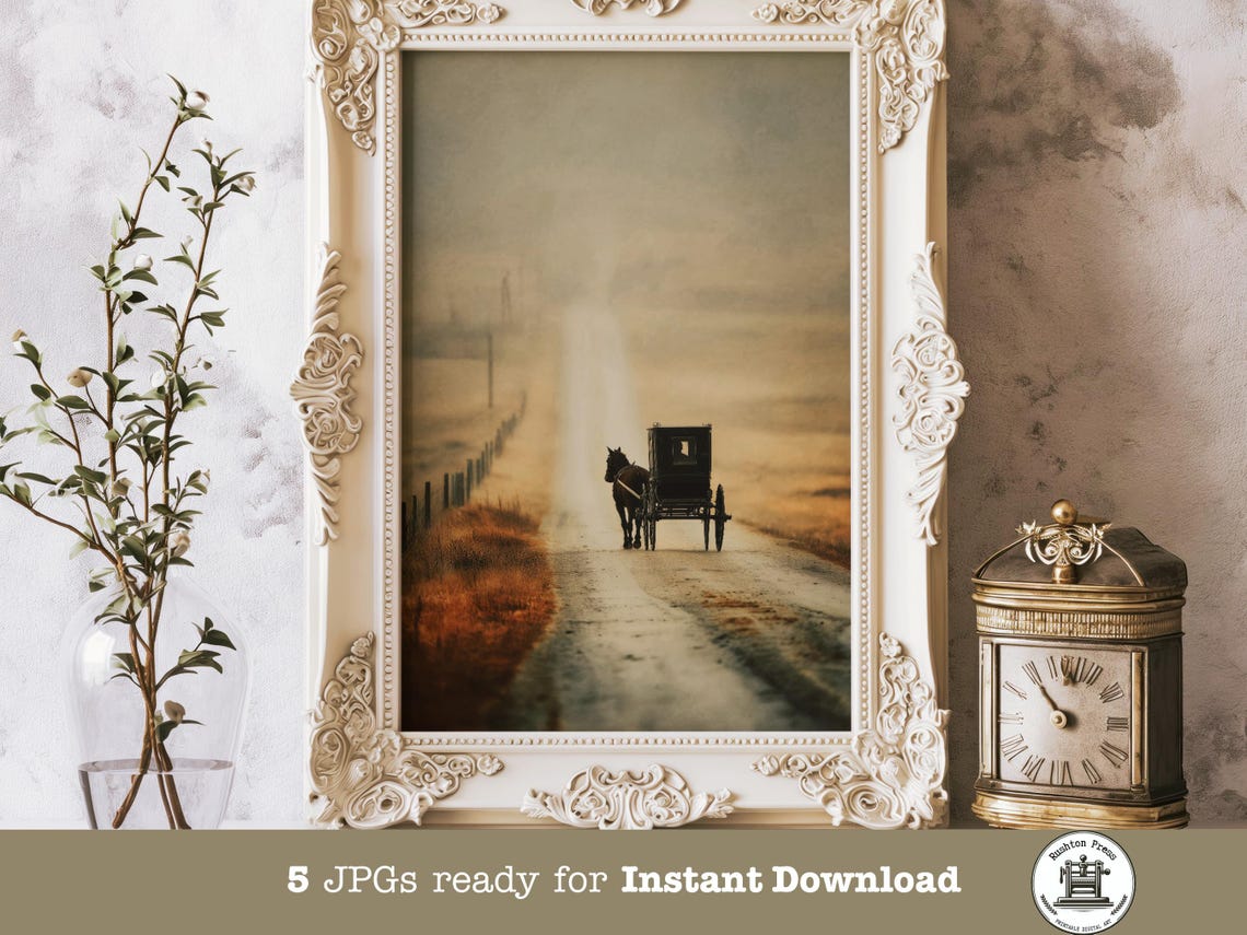 Amish Countryside Horse Buggy Golden Dusk Rustic Farm Poster