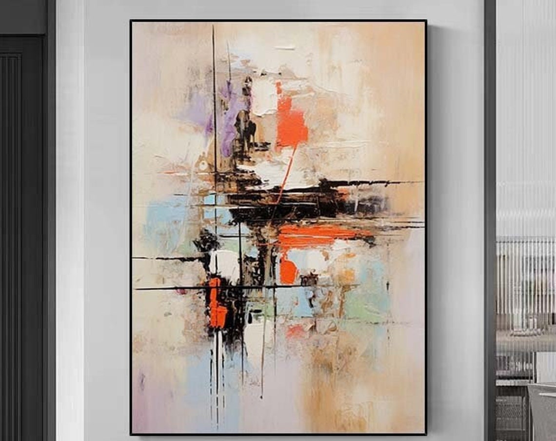Warm Neutral Orange Blue Geometric Abstract Modern Decor Poster