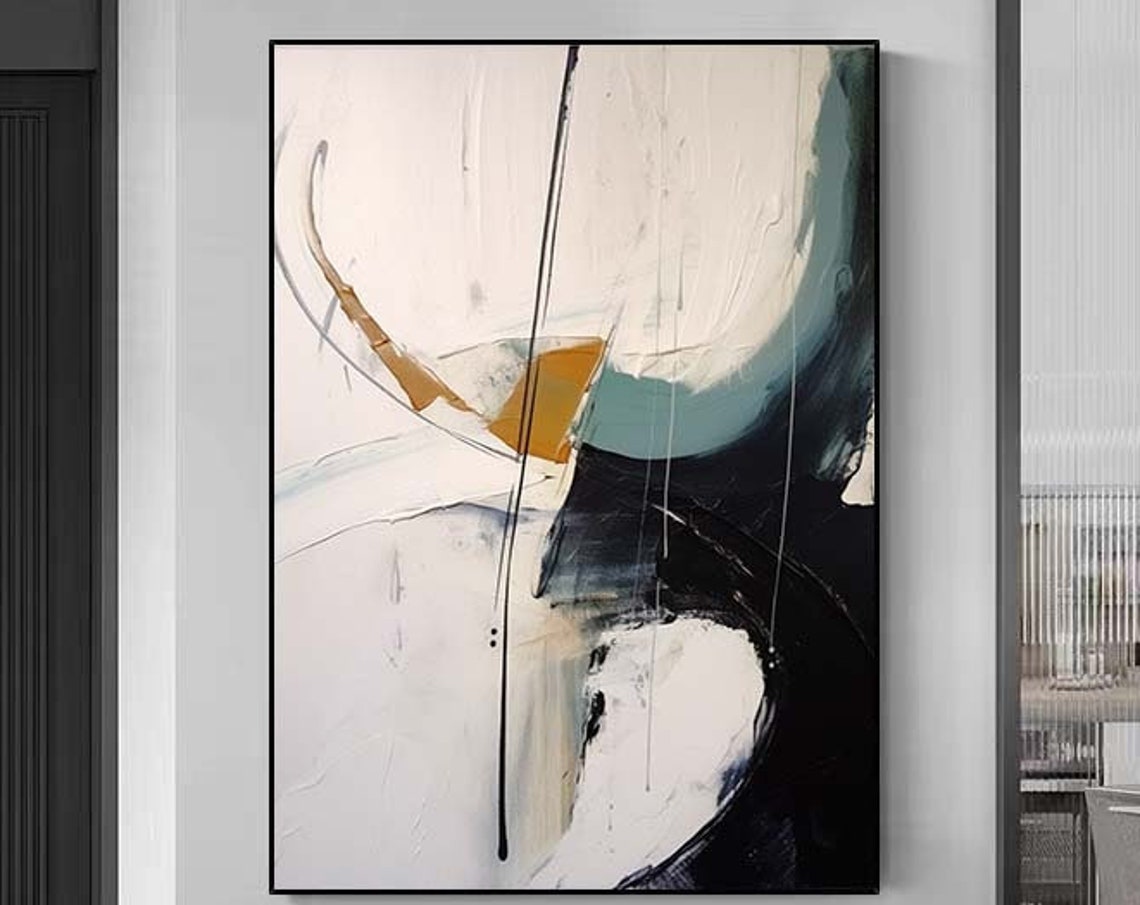 White Navy and Ochre Minimal Abstract Curve Gallery Wall Poster